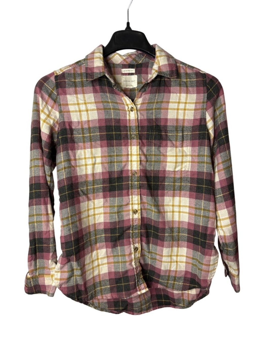 American Eagle Ahh-Mazingly Soft Flannel Button Front Top S Boyfriend Fit Plaid
